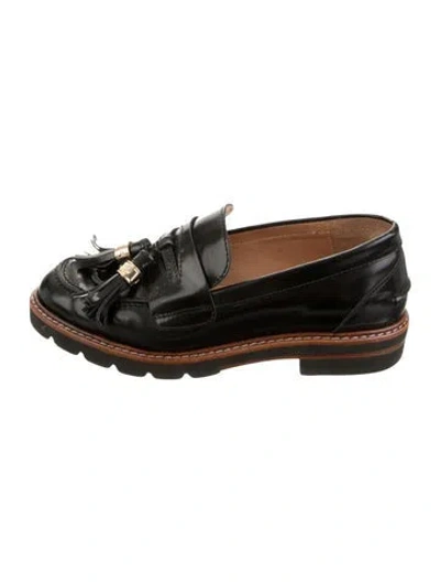 Pre-owned Stuart Weitzman Leather Tassel Accents Loafers In Black