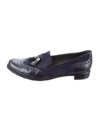 Pre-owned Stuart Weitzman Leather Tassel Accents Loafers In Blue