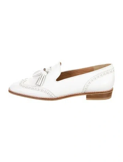 Pre-owned Stuart Weitzman Leather Tassel Accents Loafers In White