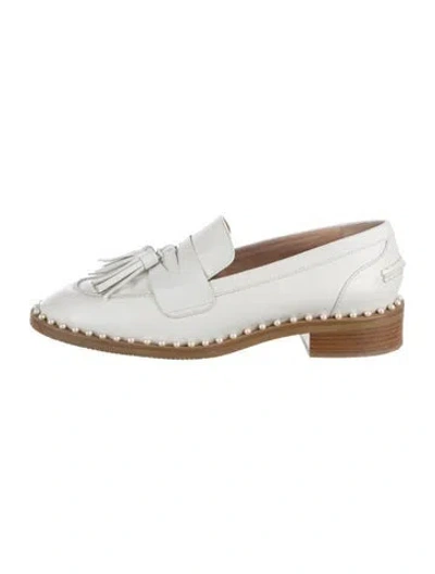 Pre-owned Stuart Weitzman Leather Tassel Accents Loafers In White