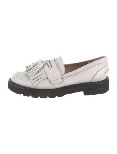 Pre-owned Stuart Weitzman Leather Tassel Accents Loafers In White