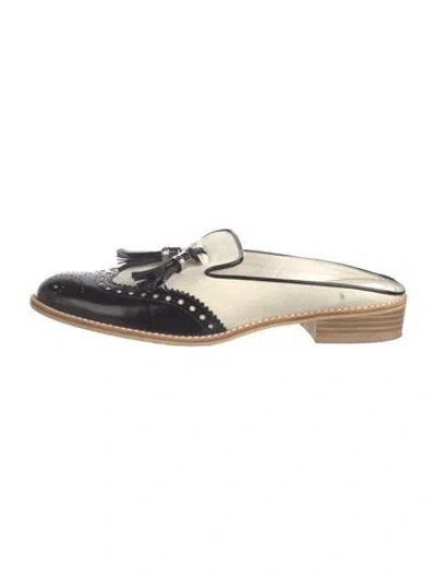 Pre-owned Stuart Weitzman Leather Tassel Accents Mules In Black/neutrals