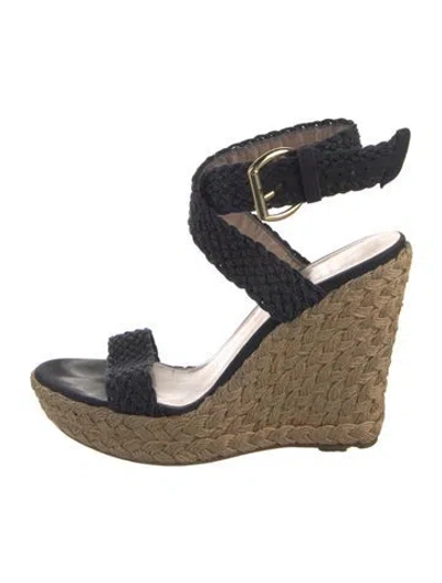 Pre-owned Stuart Weitzman Leather Trim Embellishment Espadrilles In Blue