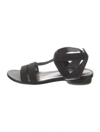 Pre-owned Stuart Weitzman Leather T-strap Sandals In Black