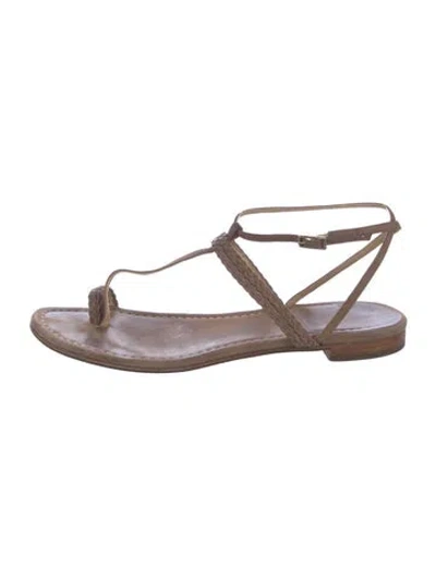 Pre-owned Stuart Weitzman Leather T-strap Sandals In Brown