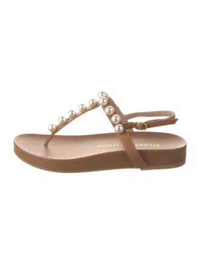 Pre-owned Stuart Weitzman Leather T-strap Sandals In Brown