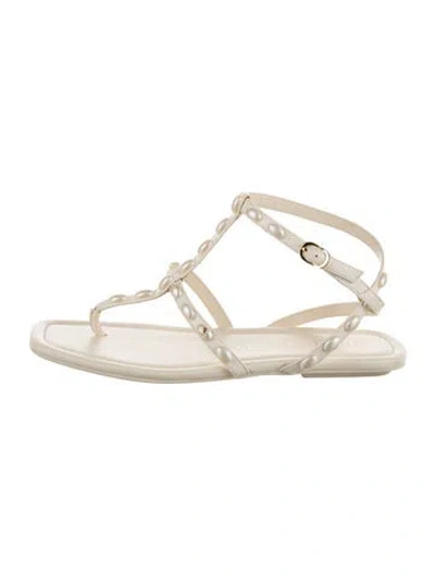 Pre-owned Stuart Weitzman Leather T-strap Sandals In White