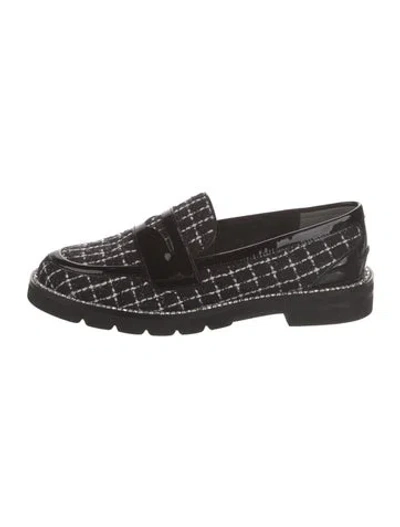 Pre-owned Stuart Weitzman Leather Tweed Pattern Loafers In Multi