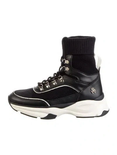 Pre-owned Stuart Weitzman Leather Wedge Sneakers In Black