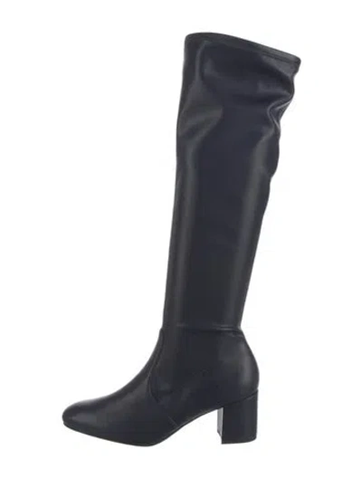 Pre-owned Stuart Weitzman Leather Whipstitch Trim Boots In Blue