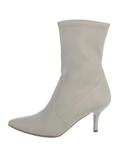 Pre-owned Stuart Weitzman Leather Whipstitch Trim Sock Boots In White