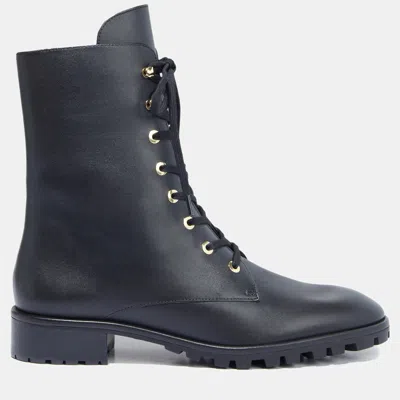 Pre-owned Stuart Weitzman Leather Zip Combat Boots Size 38 In Black