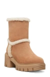 Stuart Weitzman Lennox Shearling Trim Bootie In New Camel/natural/caramel