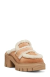 Stuart Weitzman Lennox Suede Shearling Loafer Mules In New Camel/natural/caramel
