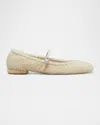 Stuart Weitzman Lennox Shearling Mary Jane Ballerina Flats In Natural.