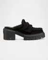 Stuart Weitzman Lennox Genuine Shearling Trim Platform Loafer In Black
