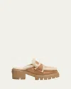 Stuart Weitzman Lennox Suede Shearling Loafer Mules In New Camel/natural/ca