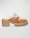 Stuart Weitzman Lennox Suede Shearling Loafer Mules In New Camel/natural/ca