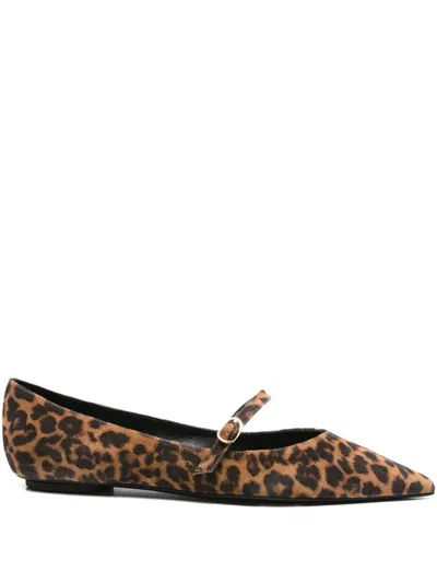 Stuart Weitzman Leopard Print Buckle Flats In Brown