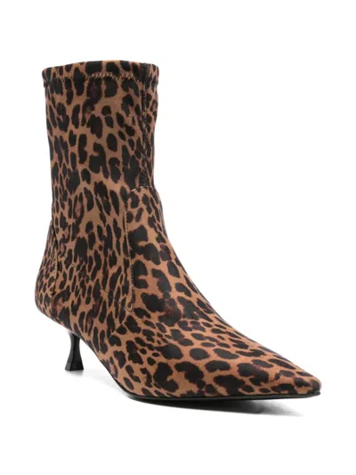 Stuart Weitzman Leopard-print Pointed-toe Boots In Brown