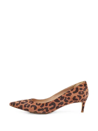 Pre-owned Stuart Weitzman Leopard-print Pointed-toe Pumps In Brown