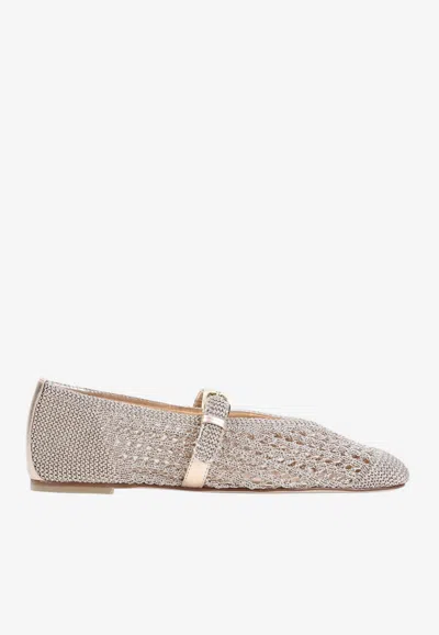 Stuart Weitzman Leora Mary-jane Metallic Mesh Ballet Flats In Gold