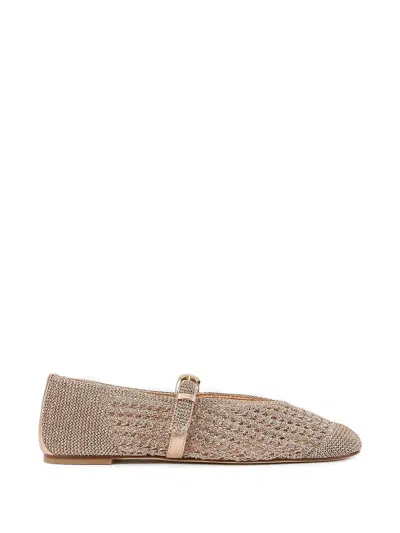 Stuart Weitzman Leora Openwork Strap Ballet Flats In Gold