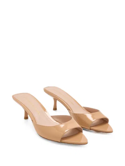 Stuart Weitzman Lexington Patent-finish Sandals In Neutral