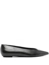 Stuart Weitzman Lina Leather Point-toe Ballerina Flats In Blk Black