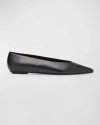 Stuart Weitzman Lina Leather Point-toe Ballerina Flats In Black