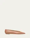Stuart Weitzman Lina Leather Point-toe Ballerina Flats In Tan
