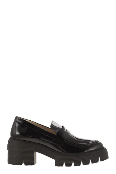 Stuart Weitzman Soho 60mm Platform Leather Loafers In Black