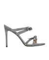 Stuart Weitzman Silver Bow Slip On Heels In Gray