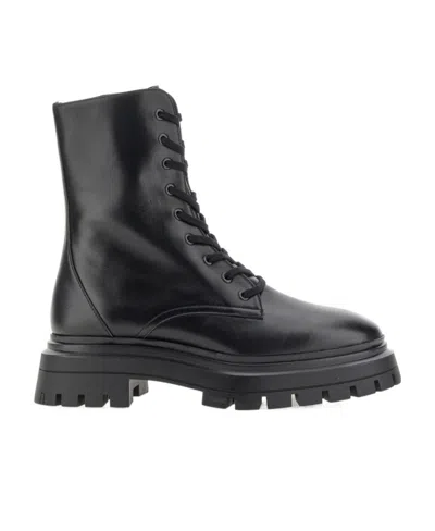 Stuart Weitzman Logo Lace Up Boots In Black