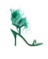 Stuart Weitzman Feather Detail Stiletto Heel Sandals In Green