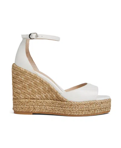 Stuart Weitzman Logo Slope Heel Sandals In Nude