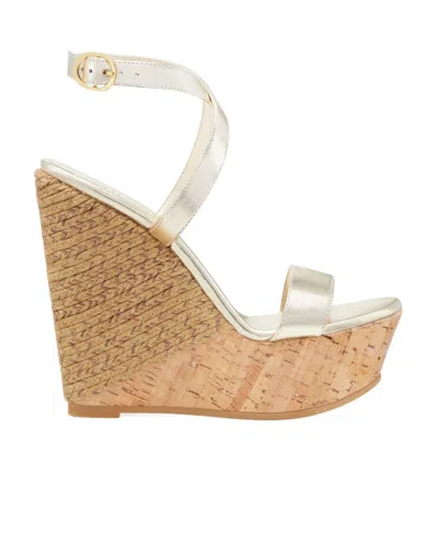 Stuart Weitzman Logo Slope Heel Sandals In Nude