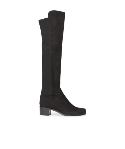 Stuart Weitzman Logo Thick-heeled Knee-high Boots In Black