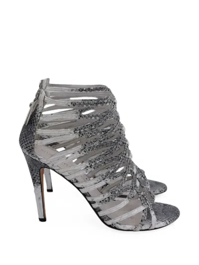 Pre-owned Stuart Weitzman Loops Python-embossed Sandals In Grey