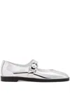 Stuart Weitzman Loralei Metallic Crystal Mary Jane Flats In Silver