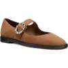 Stuart Weitzman Suede Embellished Mary Jane Flats In Khaki