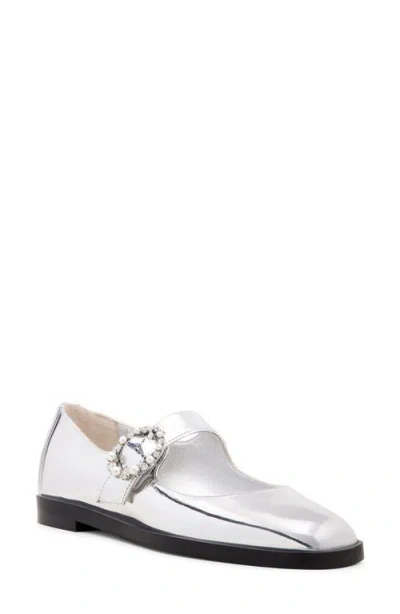 Stuart Weitzman Loralei Metallic Crystal Mary Jane Flats In Silver