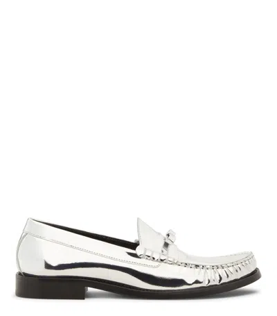 Stuart Weitzman , Lottie Bow Loafer, Last Chance, Silver, Leather Specchio