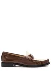 Stuart Weitzman Lottie Colour-blocked Glossed Leather Loafers In Brown