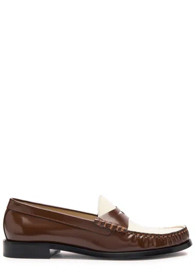 Stuart Weitzman Lottie Colour-blocked Glossed Leather Loafers In Brown