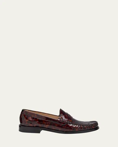 Stuart Weitzman Lottie Patent Leather Loafers In Dark Brown