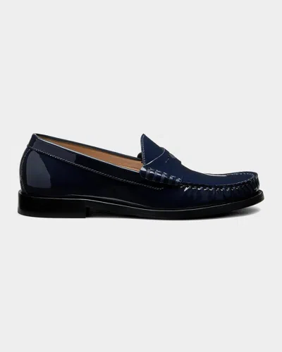 Stuart Weitzman Lottie Patent Penny Loafers In Blue