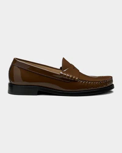Stuart Weitzman Lottie Patent Penny Loafers In Brown