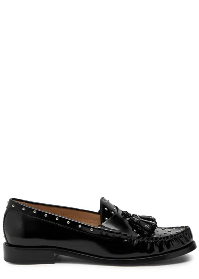 Stuart Weitzman Lottie Studded Glossed Leather Loafers