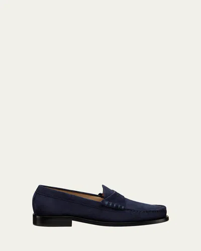Stuart Weitzman Lottie Suede Penny Loafers In Blue